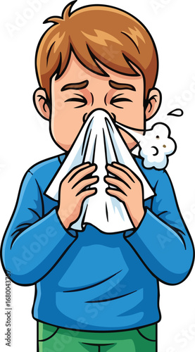 Boy with a Tissue Catching a Cold.