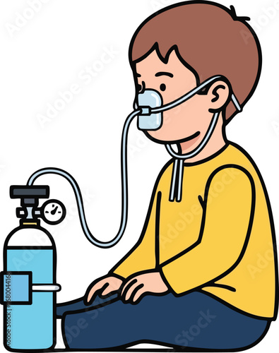 Child with Oxygen Mask Illustration.