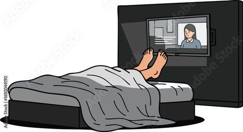 Comfortable Relaxation Watching Television in Bed.