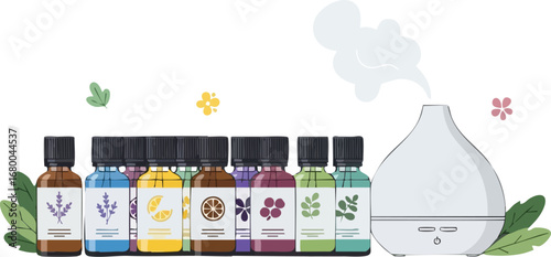 Essential Oil Diffuser and Aromatherapy Bottles.