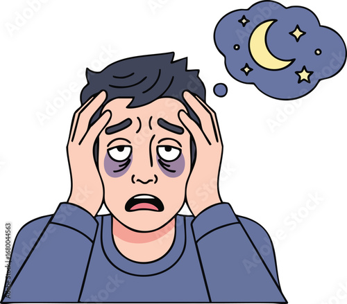 Exhausted Man Suffering From Insomnia Thinking About Night.
