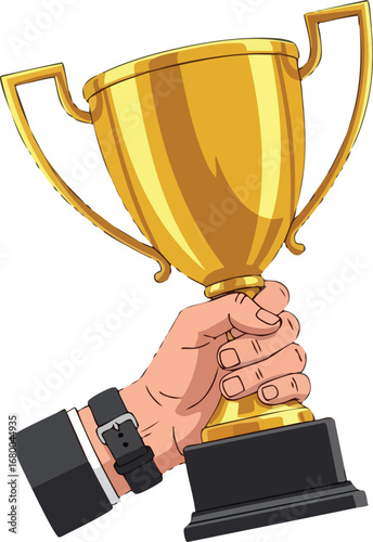 Hand Holding a Golden Trophy 1.