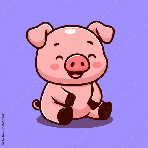 Adorable Cartoon, cute cartoon pig sit down simple design