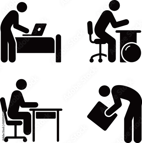 Silhouettes of people engaged in various work activities at home.