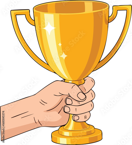 Hand Holding Golden Trophy Cup Award 1.