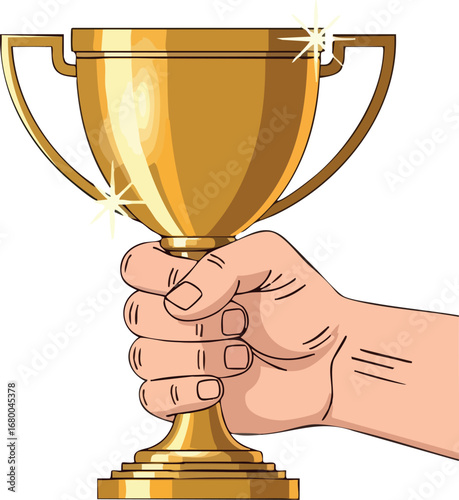 Hand Holding Golden Trophy Cup Award 2.