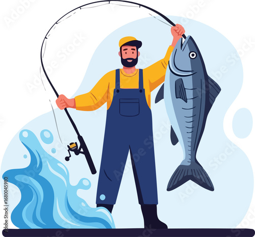 Happy Fisherman with a Big Catch.