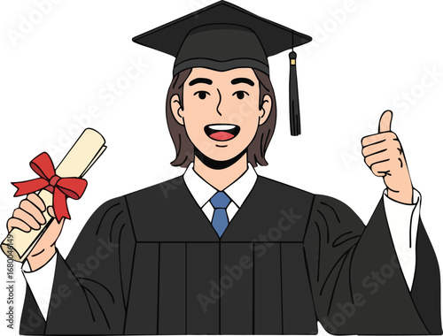 Happy Graduate Student with Diploma and Thumbs Up 1.