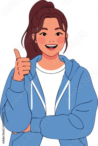 Happy Woman Giving Thumbs Up.