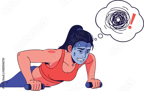Mental and physical strain during a difficult workout.