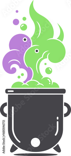 Cartoon Witch's Cauldron with Bubbling Green and Purple Potion