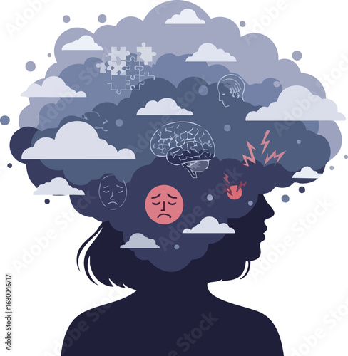 Mental Health Awareness Illustration of Stress and Anxiety.
