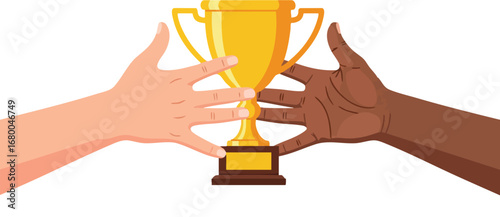 Multiracial Hands Holding a Winning Trophy Cup.