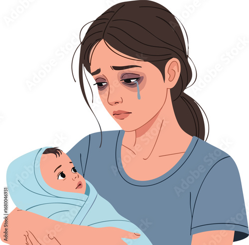 Postpartum Depression Mother with Baby.