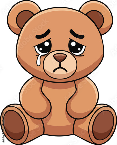 Sad Crying Teddy Bear Cartoon Illustration.