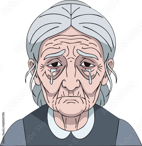 Sad Old Woman Cartoon Portrait.