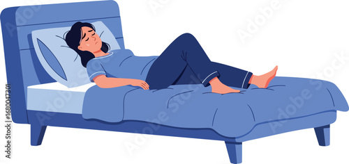 Sad Woman Sleeping in Bed.