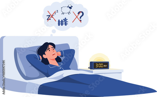 Sleepless woman suffering from insomnia and anxiety.