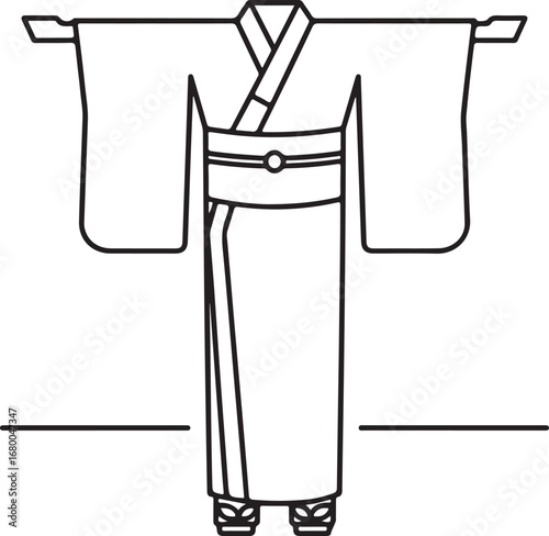 Japanese Kimono Fashion Vector Drawing Urban Environment Heritage Style