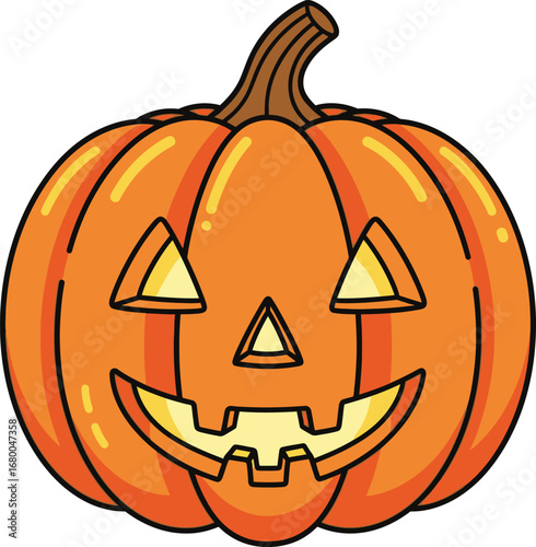 Cartoon Halloween Pumpkin with Carved Face