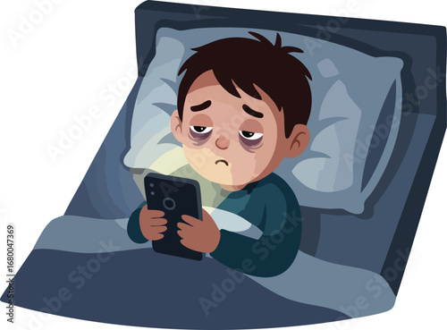 Sleepy Person Using Smartphone in Bed.