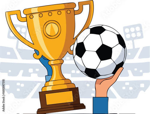 Soccer Trophy and Football Illustration.