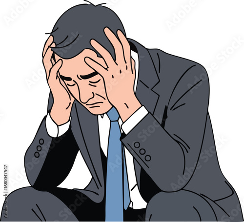 Stressed Businessman Holding Head in Despair.