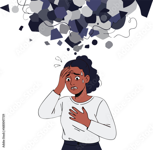 Stressed Woman with Abstract Anxiety.