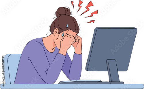 Stressed Woman Working on Computer Feeling Overwhelmed.
