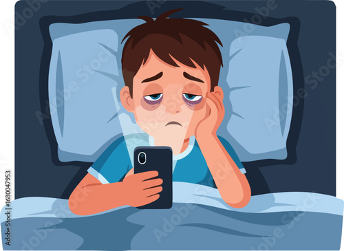 Tired Person Using Smartphone in Bed Late at Night.