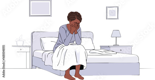 Woman Crying in Bed Feeling Sad and Alone.
