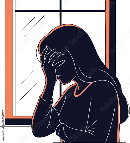 Woman in Despair by Window.