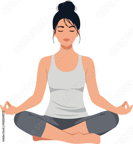 Woman in Meditation Pose Yoga Illustration.