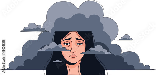 Woman Surrounded by Dark Clouds.