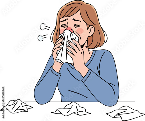 Woman with Cold Using Tissue.