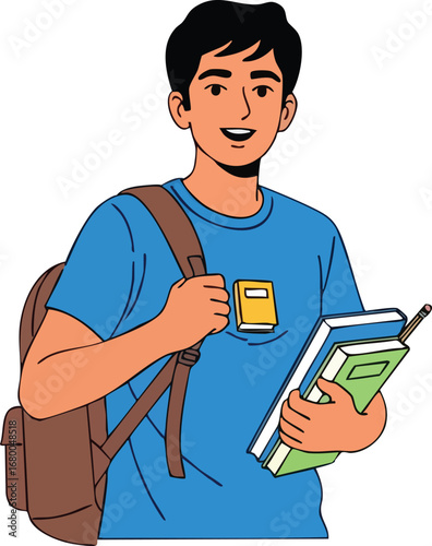 Young Student with Backpack and Books.