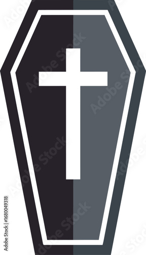 Stylized Coffin with Cross Symbol in Gray Tones