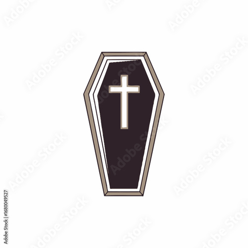 Dark Wooden Coffin with White Cross Icon
