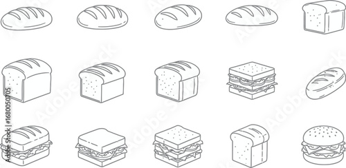 Delicious bread and sandwich icons perfect for menus and food-related designs with a tasty, modern feel