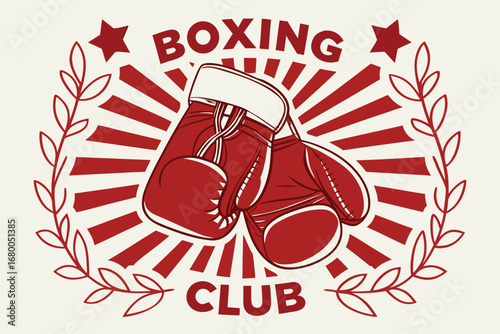 Dynamic boxing club emblem featuring red gloves, stars, and laurel wreath for a powerful sports brand