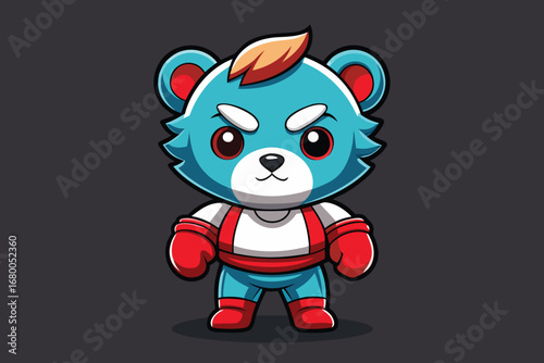 Mascot bear character ready for action, sports, or gaming with a determined expression and stylized outfit