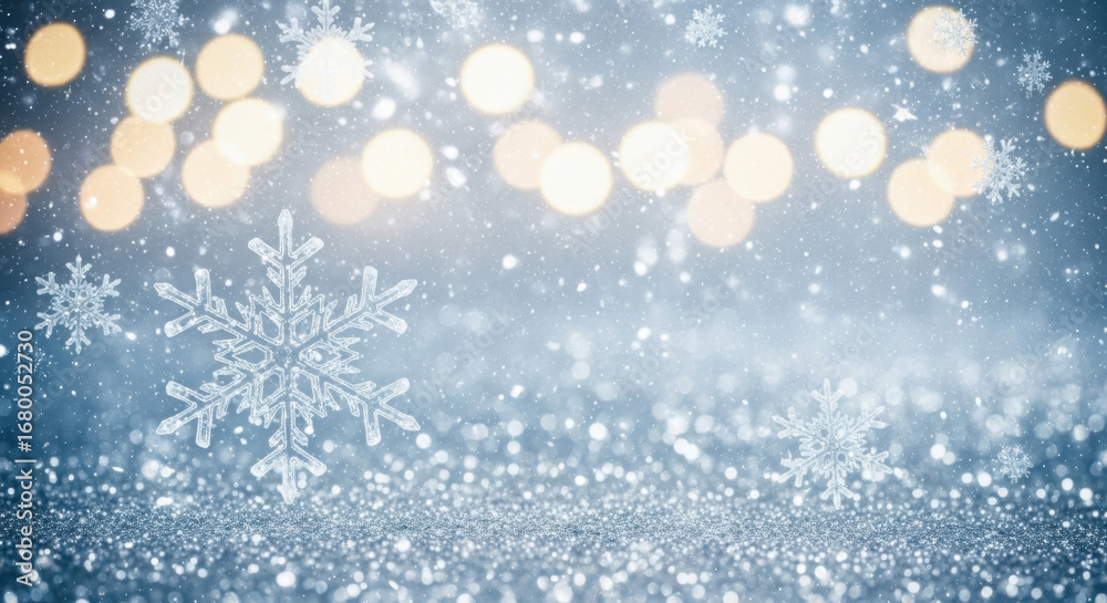 Naklejka premium Winter Wonderland Background with Snowflakes and Bokeh Lights
