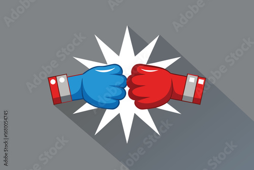Dynamic boxing gloves clash, symbolizing competition, conflict, and decisive victory