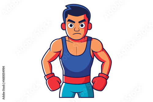 Determined boxer ready for championship fight, flexing muscles in athletic gear