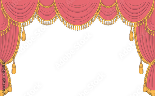 Red velvet stage curtains with gold trim and tassels