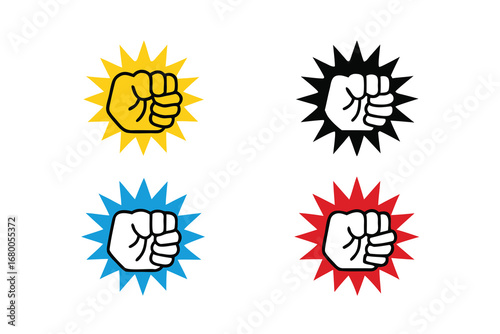 Dynamic fist icons conveying power and action in vibrant colors