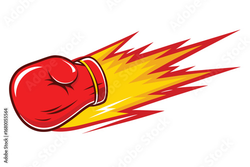 Dynamic red boxing glove with fiery motion streaks creates powerful impact and aggressive energy