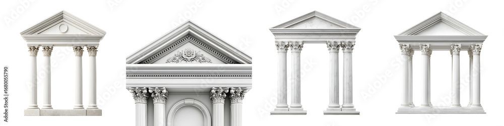 Obraz premium Set of Classic White Columns with Pediments Isolated on White