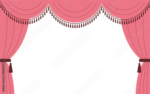 Pink theater curtains with tassels and tiebacks stage