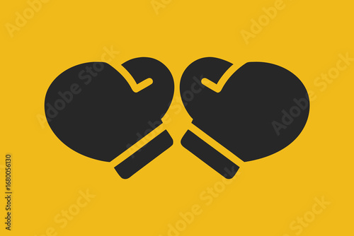 Dynamic boxing gloves icon symbolizing competition, strength, and victory on a vibrant yellow background